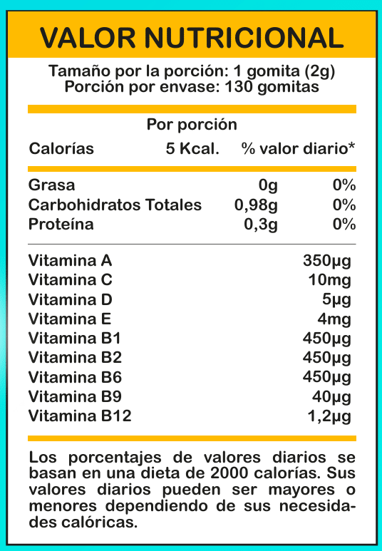 Gomitas Vitaminas Niños 2 valor nutricional gomitas vitaminas niños