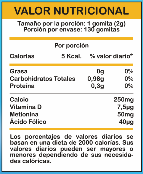 Gomitas Calcio 2 valor nutricional gomitas calcio