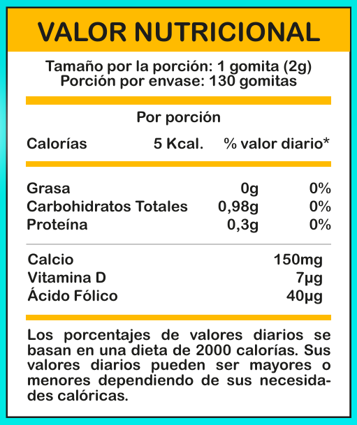 Gomitas Calcio Niños 2 valor nutricional gomitas calcio niños