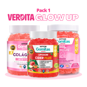 pack verdita glow up gomitas colageno, lipogom y bbl aguaje