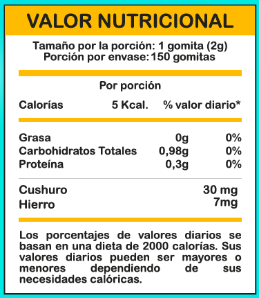 Gomitas Cushuro Niños 2 valor nutricional gomitas cushuro niños